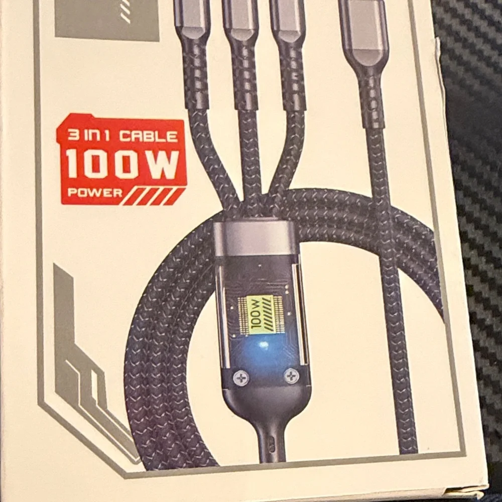 Fast Charging 3 n 1 100W power data cable black type c micro lightning portable